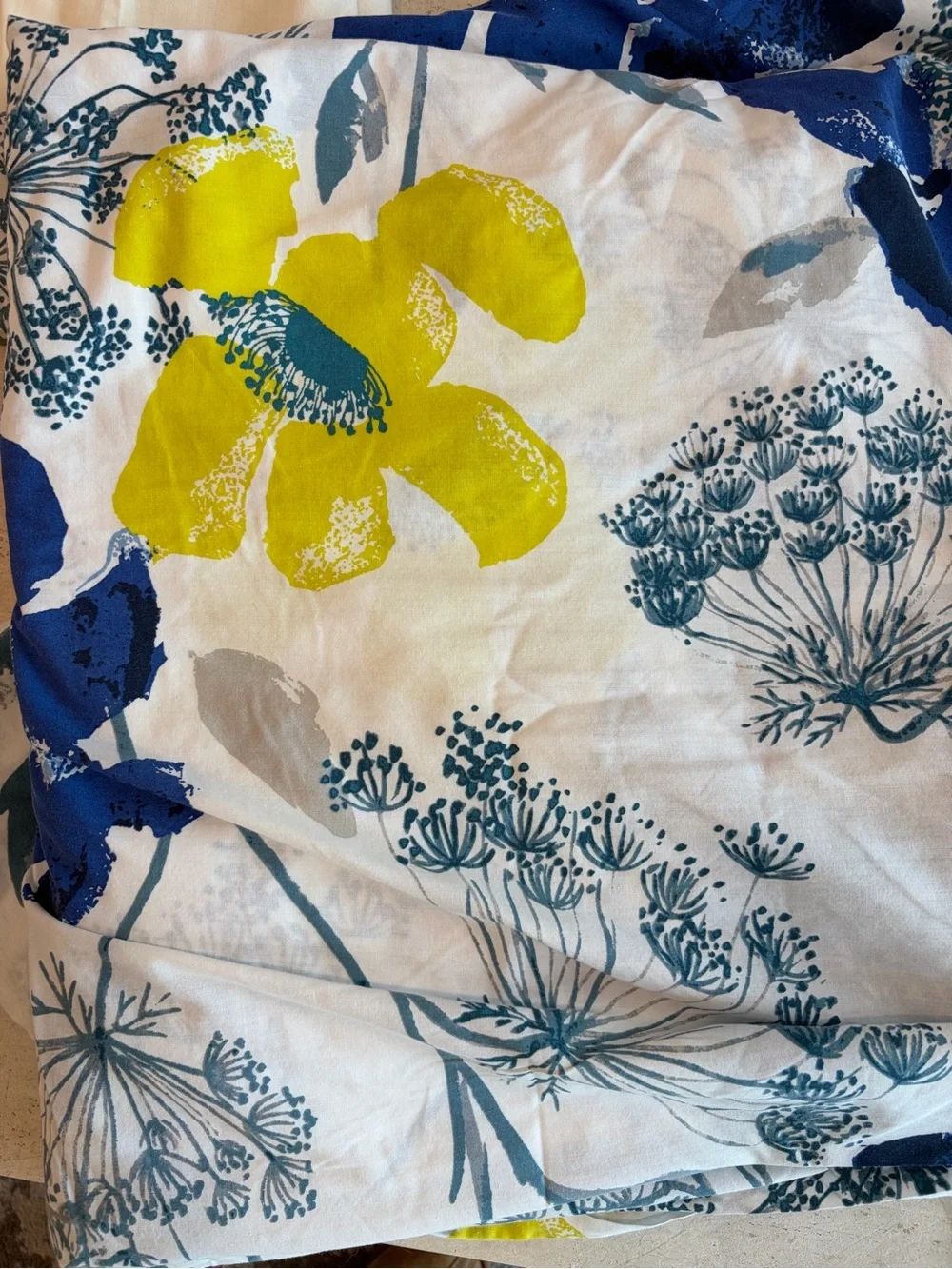 West Elm Blue Poppy Full/Queen Duvet Cover + 3 Shams Blue Yellow Reversib